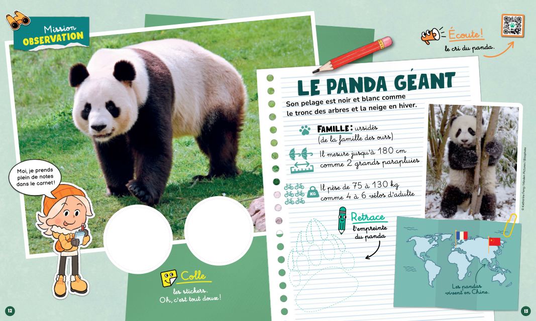 Le reportage du carnet de mission sur le panda géant, avec photos et fiche d'identité.