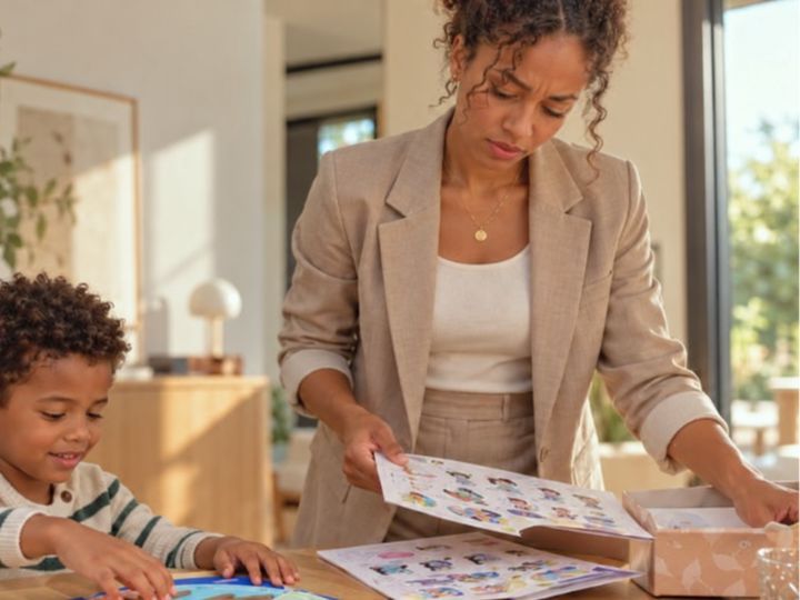 Un parent installe tout le matériel avant que l'enfant commence.